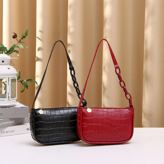 Crocodile embossed underarm shoulder bag
